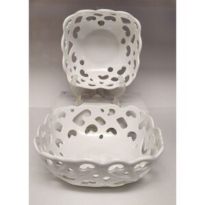 Tabletops Gallery Serving Baskets/Bowls High Fired Porcelain Set Of 2 Oven Safe